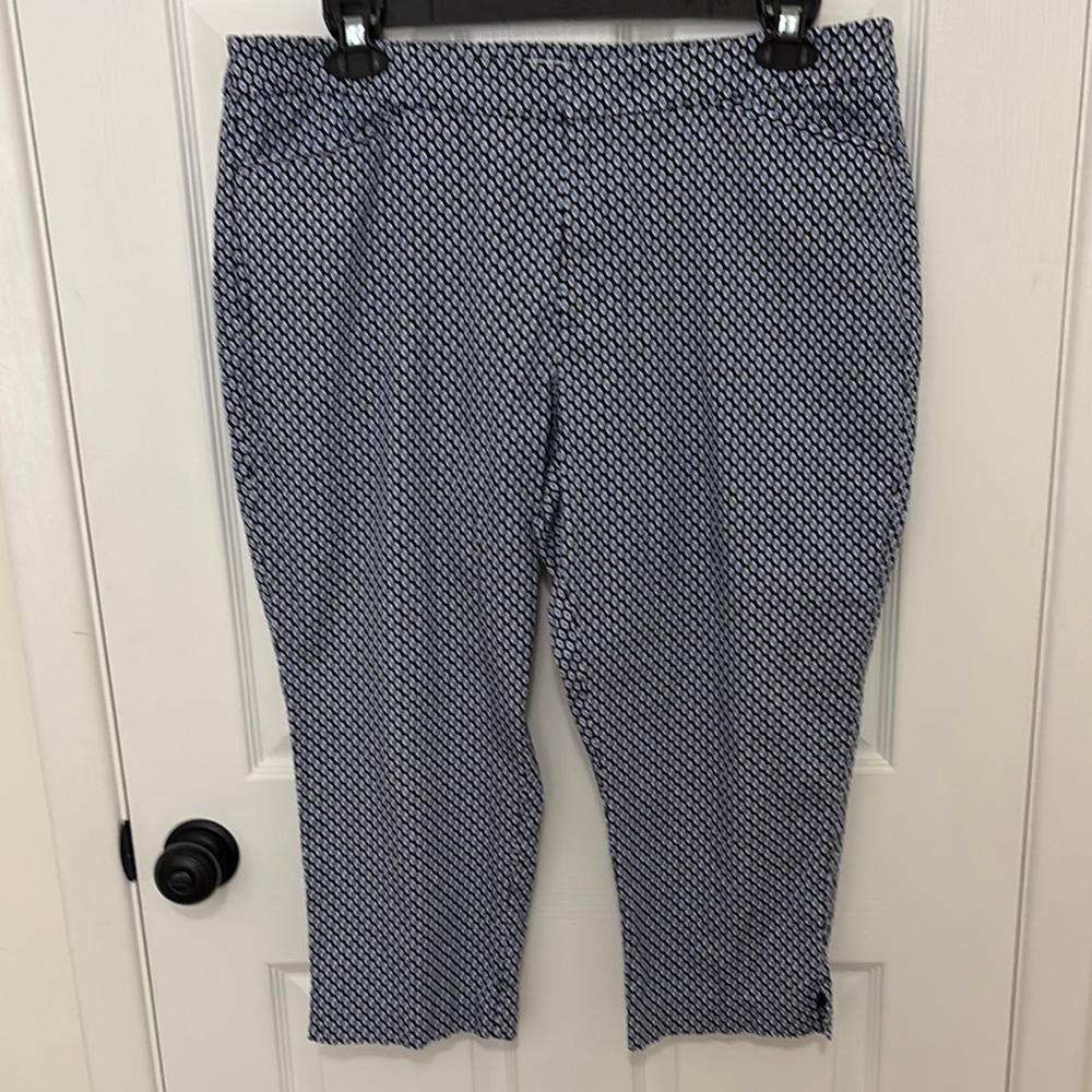 Coldwater Creek Women’s Blue White Geometric Natural Fit Cropped Pants